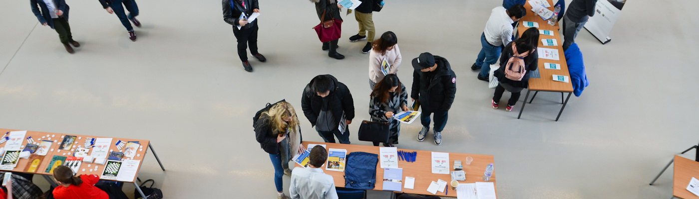 Overhead view of people attending an event