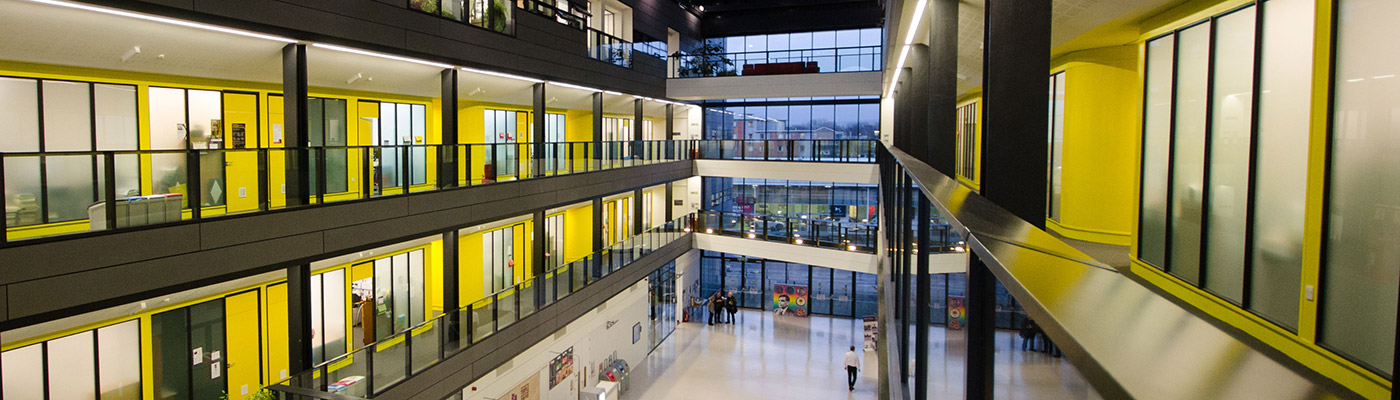 The atrium of the Alan Turing Building from the balcony