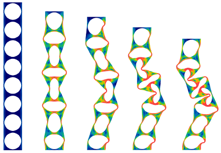 Succesive states of compression of a holey column